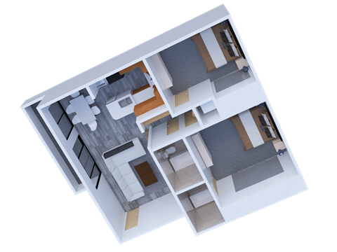 Floor plan for 2 beds, 2 baths, 940 sqft